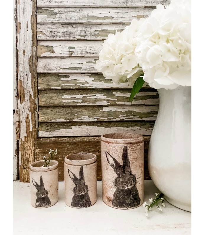 Antique/Vintage Ironstone crocks w/ Rabbit transfer - Stained - LTD